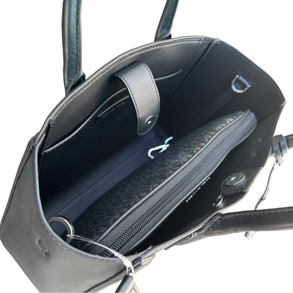 Michael Kors Kali Medium Satchel Crossbody Signature MK + Ipad Case Black Silver - Picture 9 of 9